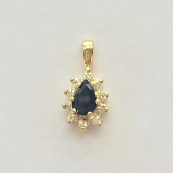 Fine Jewelry Jewelry - 1/3 ctw sapphire pear .20 ctw diamond pendant